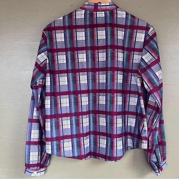 Vintage Plaid 1/4 Button Semi-Sheer Blouse Cape Cod Match Mates Patriotic - Picture 8 of 9